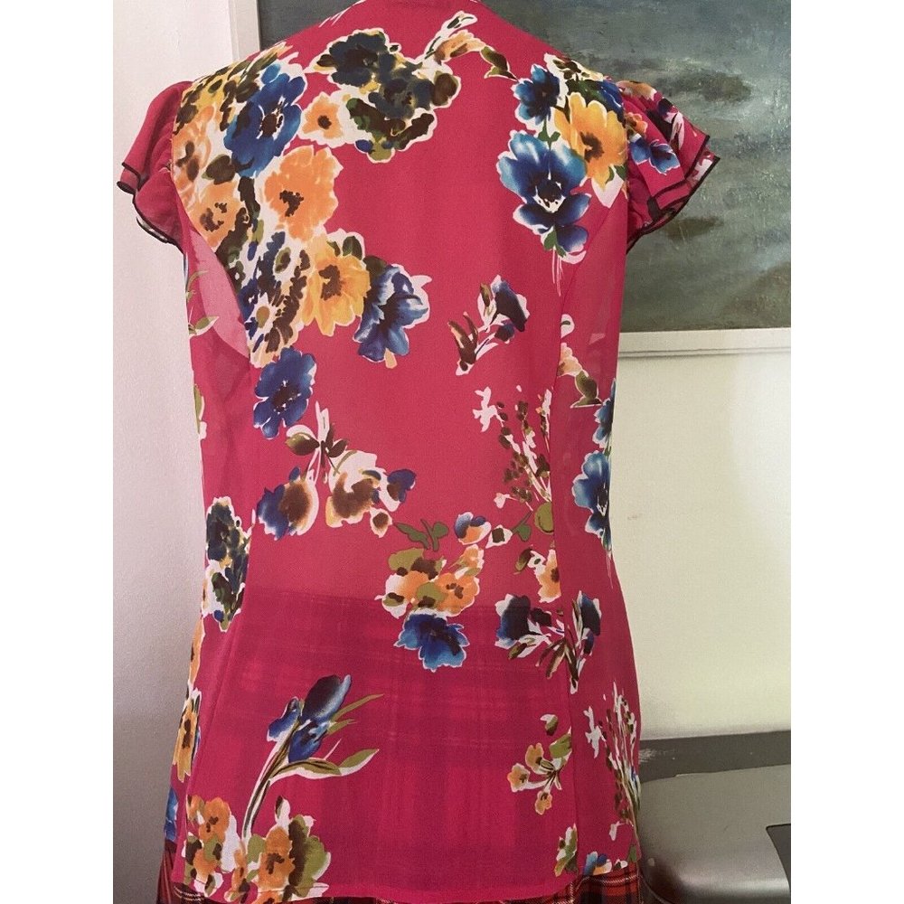 🌱 Review women’s size 14 flutter sleeve blouse top hot fuchsia pink floral - Picture 5 of 7
